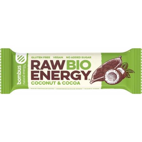 Raw Energy Baton energizant cu nuca de cocos si cacao, eco-bio, 50g - Bombus