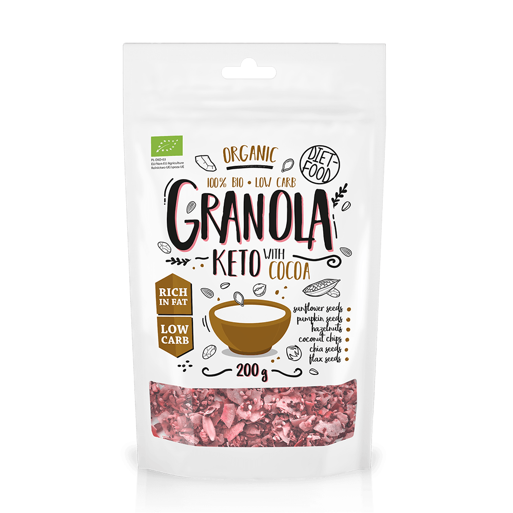 Keto granola eco-bio cu cacao 200g, diet food