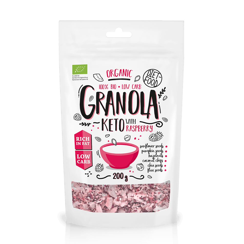 Keto granola eco-bio cu zmeura 200g, diet food