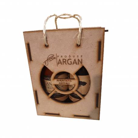 Set cadou cutie de lemn Ulei de masaj 200ml + Lotiune de corp 200ml, Argana