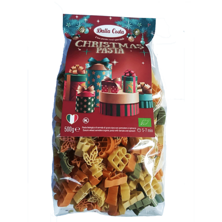 Paste CHRISTMAS eco-bio cu rosii si spanac, in forma de cadouri, 500g - Dalla Costa