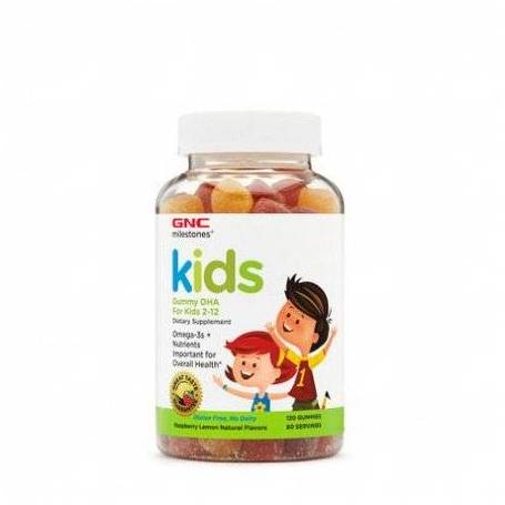 Jeleuri cu aroma de zmeura si lamaie Kids Gummy DHA, 120 buc - GNC