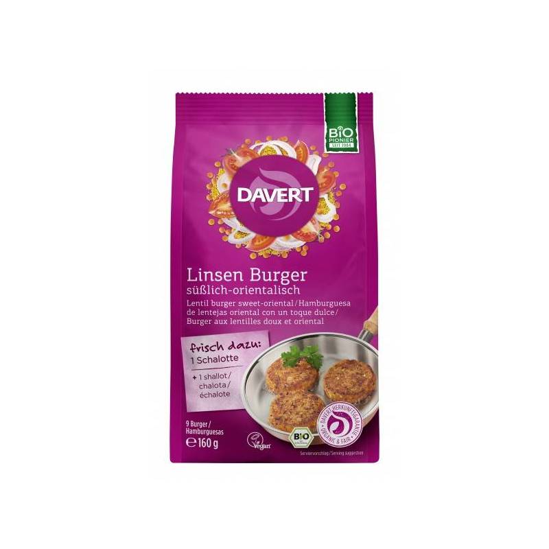 Burger vegan cu linte si curry, eco-bio, 160g - DAVERT