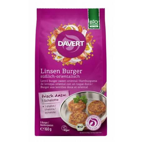 Burger vegan cu linte si curry, eco-bio, 160g - DAVERT