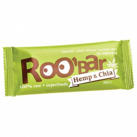 Baton raw bio cu seminte de chia si canepa 30g ROO BAR