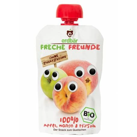 Piure cu mere, mango si piersici bio 100g - Erdbar