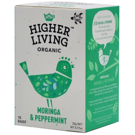 Ceai MORINGA si MENTA eco-bio, 15 plicuri, Higher Living