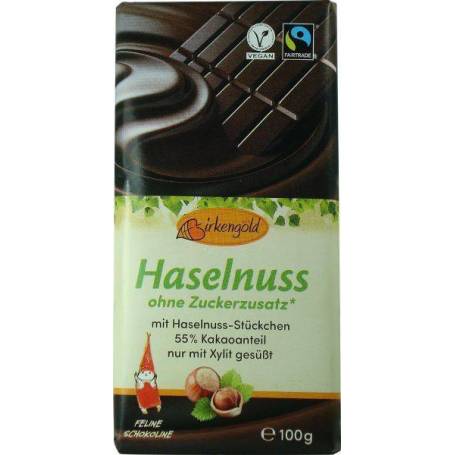 Ciocolata neagra cu alune fara adaos de zahar 55% cacao, 100g - Birkengold