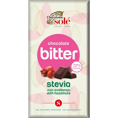 Ciocolata neagra cu alune de padure cu stevie minim 72% cacao 100g - Sole
