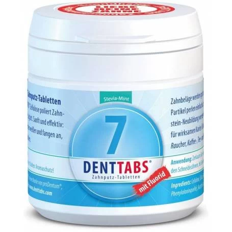 Tablete pentru curatarea dintilor cu menta si stevie, cu fluor - 125 tablete - Denttabs