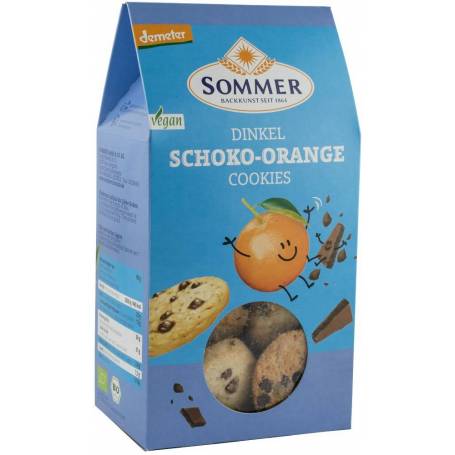 Biscuiti din grau spelta cu ciocolata amaruie si ulei de portocale, Demeter, eco-bio, 150g - Sommer
