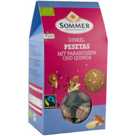 Biscuiti din faina de grau spelta cu nuci braziliene si quinoa, Fairtrade, eco-bio, 150g - Sommer