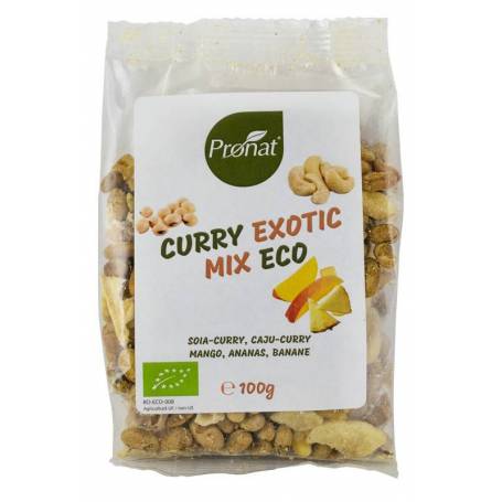 Mix exotic de curry, caju, ananas, mango si banane - eco-bio 100g - Pronat