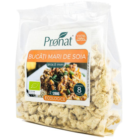 Bucati mari de soia cuburi (8 mm), proteina vegetala texturata, ECO-BIO, 200g, Pronat