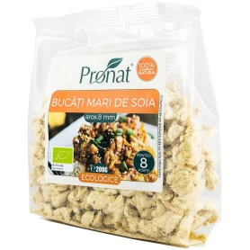 Bucati mari de soia cuburi (8 mm), proteina vegetala texturata, ECO-BIO, 200g, Pronat