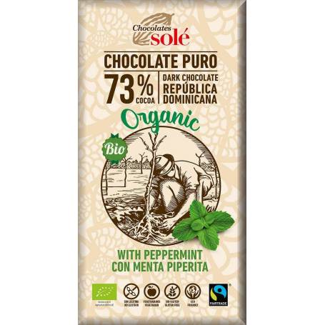 Ciocolata neagra cu menta si Fairtrade 73% cacao, eco-bio, 100g, Sole