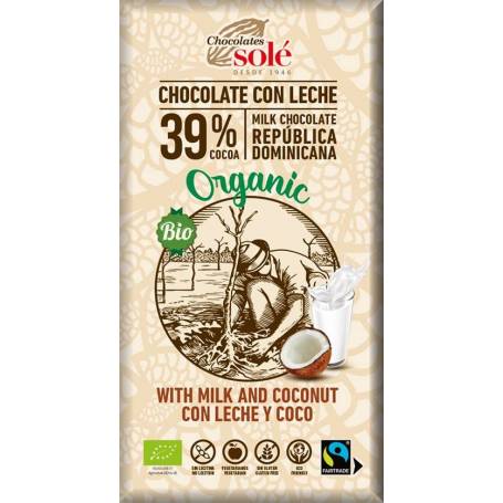 Ciocolata cu lapte si cocos fairtrade Eco-Bio 100g - Sole