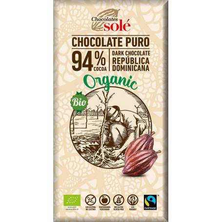 Ciocolata neagra fairtrade, fara gluten Eco-Bio 94% cacao 100g - Chocolates Sole