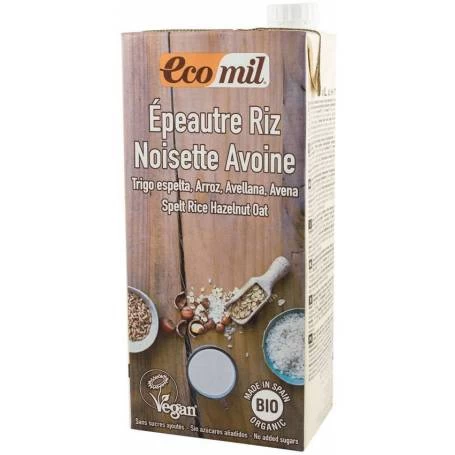 Bautura vegetala bio din grau, orez, ovaz si alune, fara adaos de zahar, 1L Ecomil