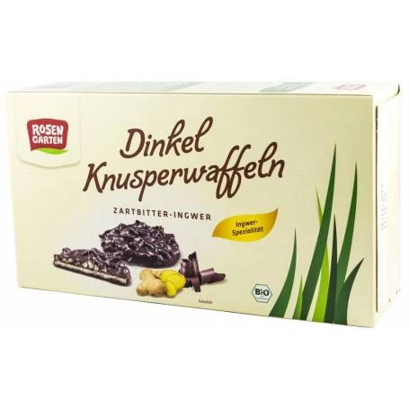 Napolitane eco-bio din grau spelta cu ghimbir, invelite in ciocolata neagra, 120g ROSEN GARTEN