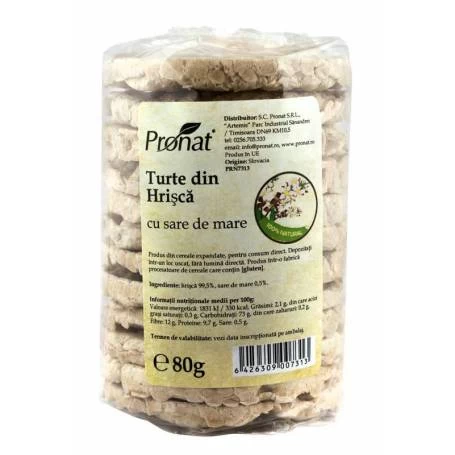 Turte din hrisca cu sare de mare, 80 g, Pronat