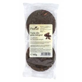 Turte din grau integral cu glazura de ciocolata neagra, 60 g, Pronat