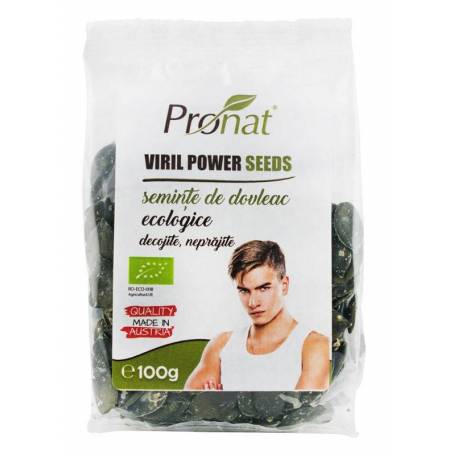 Viril Power Seeds - seminte eco-bio de dovleac decojite, natur, 100g, Pronat