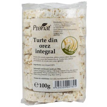 Turte natur din orez integral, fara sare eco-bio 100 g Pronat