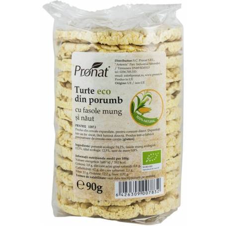 Turte din porumb cu fasole mung si naut eco-bio, 90g Pronat