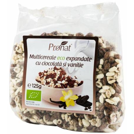 Pufarine din multicereale cu ciocolata si vanilie, eco-bio, 125g Pronat