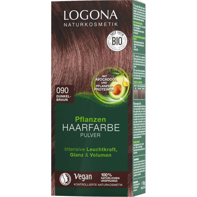 Vopsea de par 100 % naturala maro inchis Nuanta 090, 100g, LOGONA