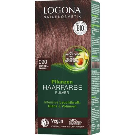 Vopsea de par 100 % naturala maro inchis Nuanta 090, 100g,  LOGONA