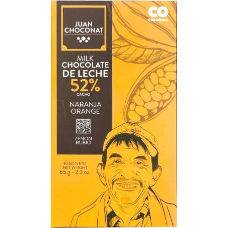 Ciocolata cu lapte si portocale 52% cacao, 65g Juan Choconat