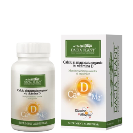 Calciu si Magneziu Organic cu Vit D 60cps - Dacia Plant
