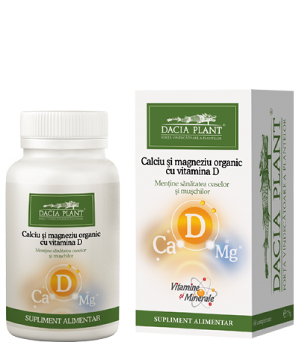 Calciu si magneziu organic cu vit d 60cps - dacia plant