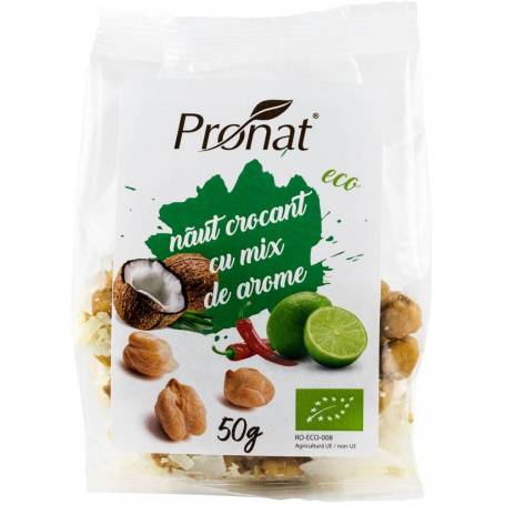 Naut crocant cu mix de arome,chili, lime si cocos eco-bio, 50g, Pronat