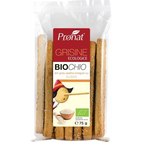 BioCHIo - Grisine Din Faina Integrala De Grau Spelta Cu Susan 75g, Eco-bio, PRONAT