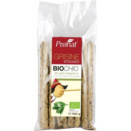 BioCHIo - Grisine Din Faina Integrala De Grau Cu Sare De Mare Si Leurda 100g, Eco-bio, PRONAT