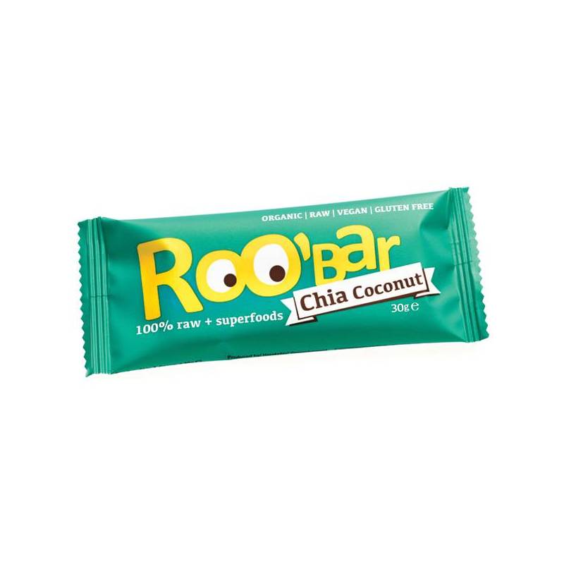 Baton raw bio cu seminte de chia si cocos 30g ROO BAR