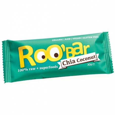 Baton raw bio cu seminte de chia si cocos 30g ROO BAR