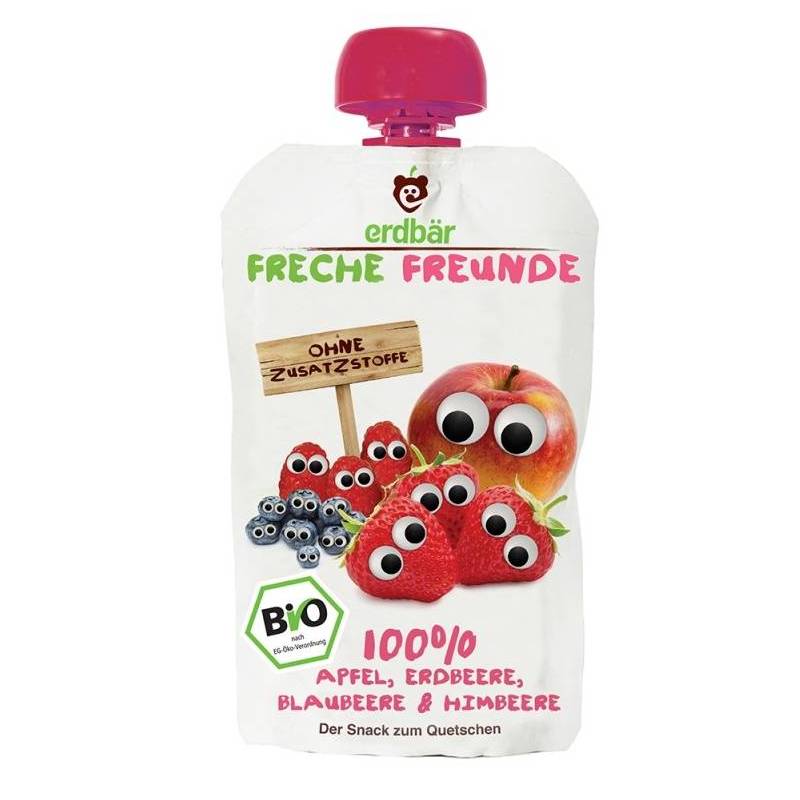 Piure cu mere, capsuni, afine si zmeura bio 100g - Erdbar
