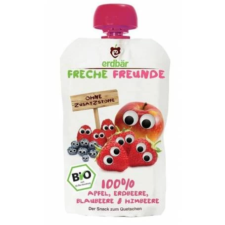 Piure cu mere, capsuni, afine si zmeura bio 100g - Erdbar