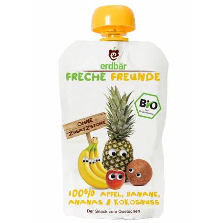 Piure cu mere, banane, ananas si cocos bio 100g - Erdbar