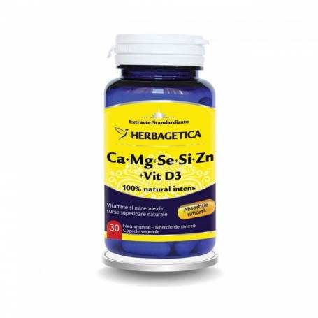 Ca+Mg+Se+Si+Zn cu vitamina D3 30cps - Herbagetica