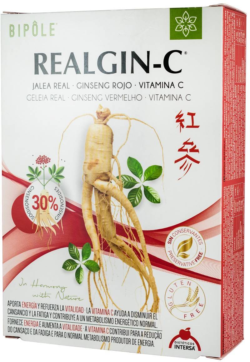 Dieteticos Intersa Realgin-c laptisor de matca, ginseng rosu si vitamina c, 20 fiole - bipole