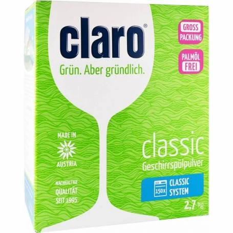 Pulbere ecologica pentru masina de spalat vase, 150 spalari, 2.7kg - Claro Classic