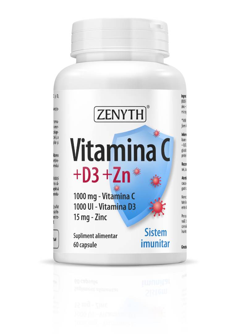 Vitamina c, vitamina d3 si zinc, 60cps - zenyth pharmaceuticals