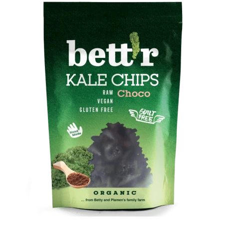 Chips din kale cu ciocolata raw, eco-bio, 30g - Bettr