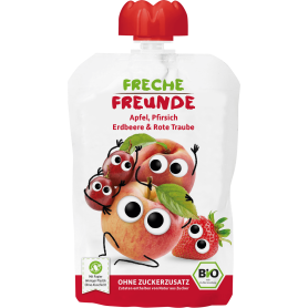 Piure de mere, piersici, capsuni si struguri rosii, eco-bio, 100g - Erdbar