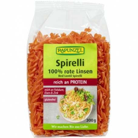 Spirelli din linte rosie FARA GLUTEN, eco-bio, 300g - Rapunzel